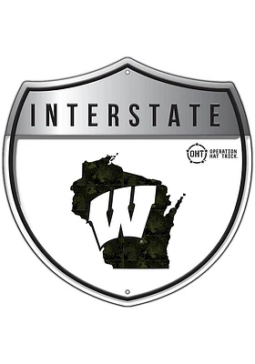 Wisconsin Badgers 24in OHT Camo Interstate Sign - Red