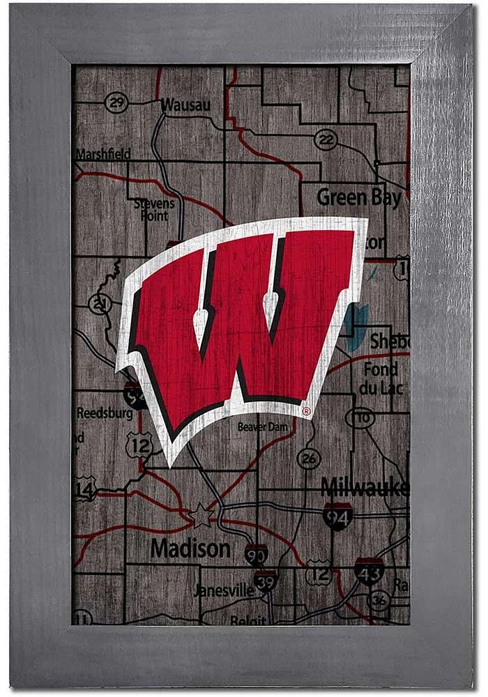 Wisconsin Badgers City Map Sign - Red