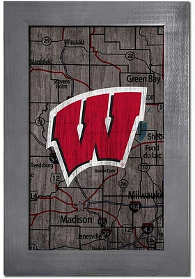 Wisconsin Badgers City Map Sign - Red