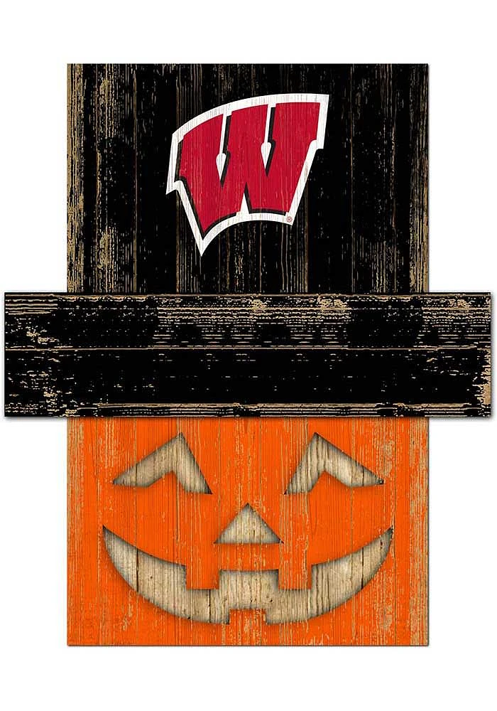 Wisconsin Badgers Pumpkin Head Sign - Red