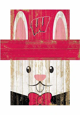 Wisconsin Badgers Easter Bunny Head Sign - Red
