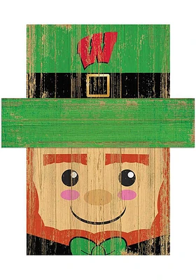 Wisconsin Badgers Leprechaun Head Sign - Red