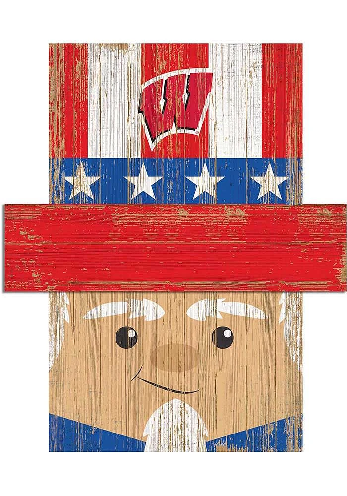 Wisconsin Badgers Patriotic Head Sign - Red