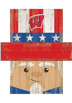 Wisconsin Badgers Patriotic Head Sign - Red