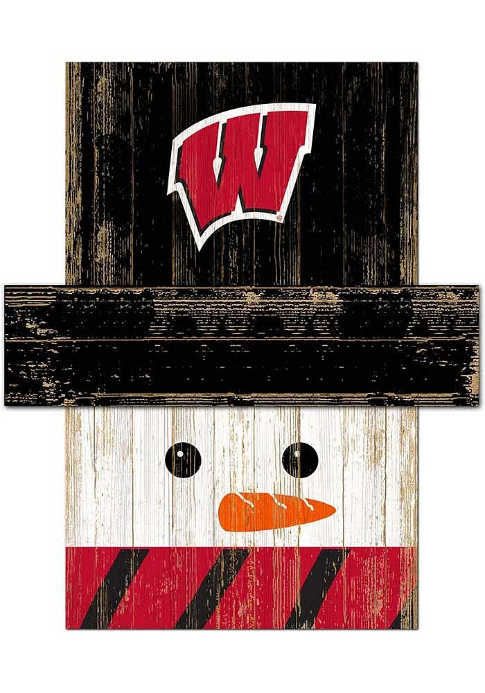 Wisconsin Badgers Snowman Head Sign - Red