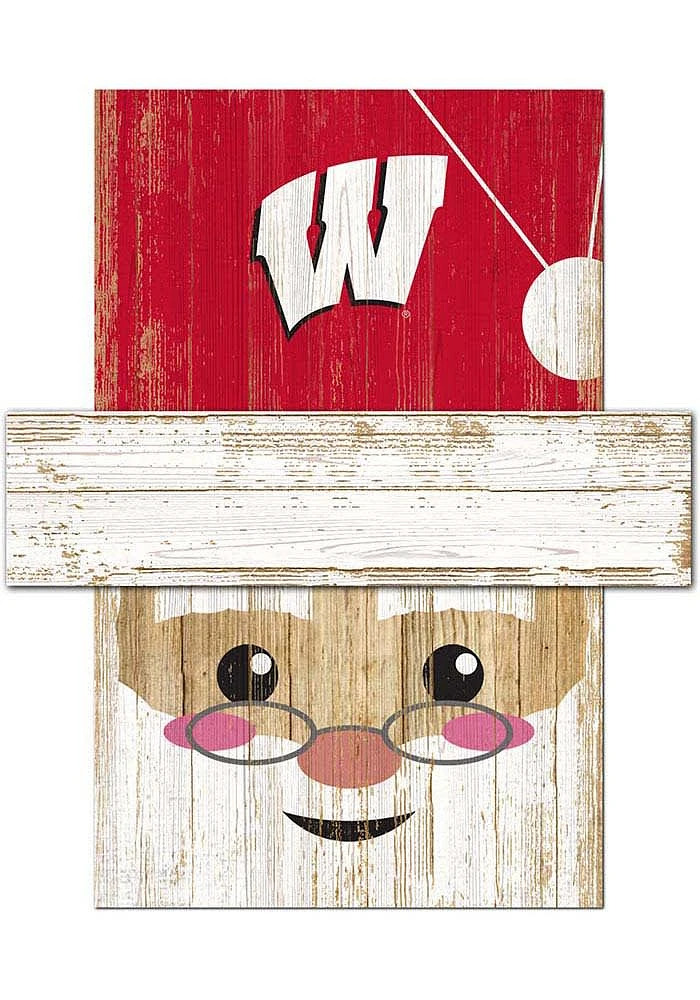 Wisconsin Badgers Santa Head Sign - Red