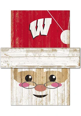 Wisconsin Badgers Santa Head Sign - Red