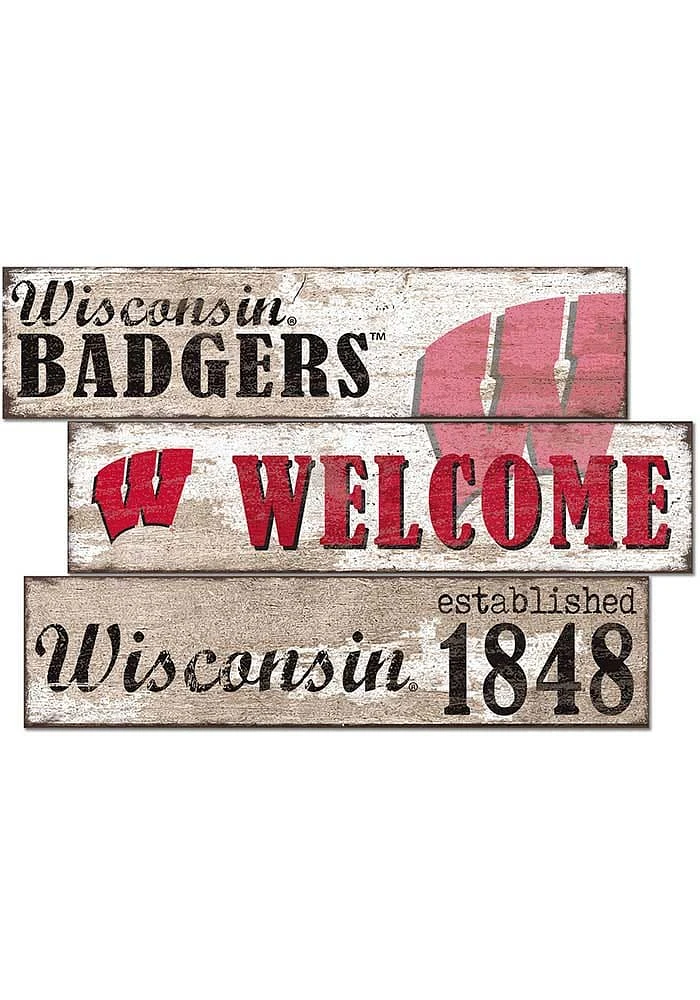 Wisconsin Badgers Welcome 3 Plank Sign - Red
