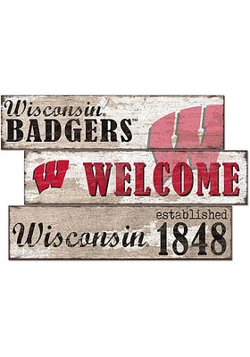 Wisconsin Badgers Welcome 3 Plank Sign - Red