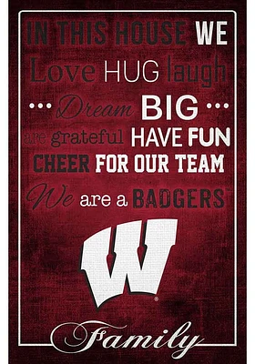 Wisconsin Badgers In This House 17x26 Sign - Red