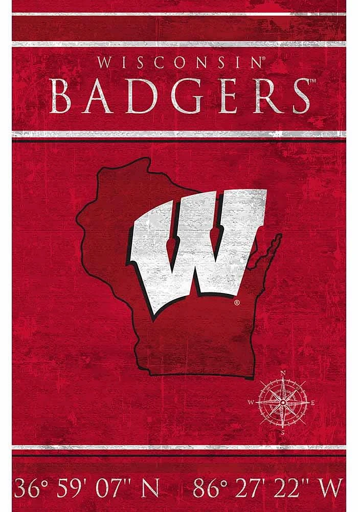 Wisconsin Badgers Coordinates 17x26 Sign - Red