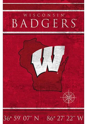 Wisconsin Badgers Coordinates 17x26 Sign - Red