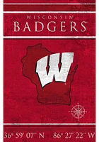 Wisconsin Badgers Coordinates 17x26 Sign - Red