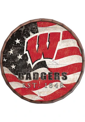 Wisconsin Badgers Flag 24 Inch Barrel Top Sign - Red
