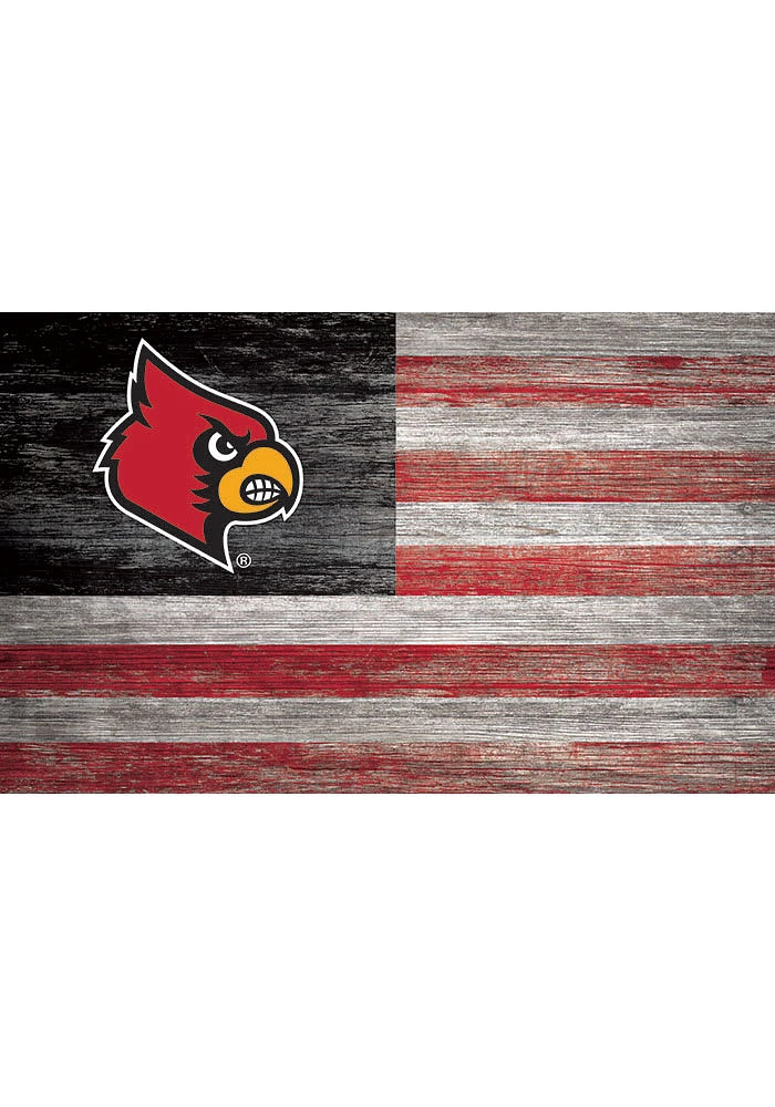 Louisville Cardinals Distressed Flag 11x19 Sign - Black