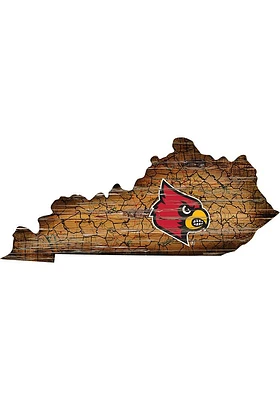 Louisville Cardinals Distressed State 24 Inch Sign - Brown