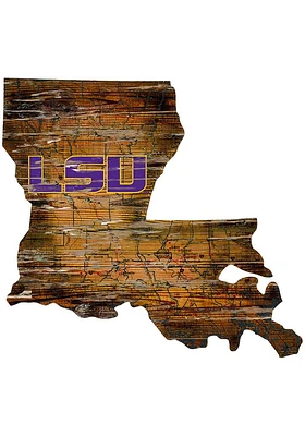 LSU Tigers Distressed State 24 Inch Sign - Brown