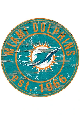 Miami Dolphins Established Date Circle 24 Inch Sign - Blue