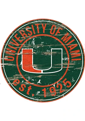 Miami Hurricanes Established Date Circle 24 Inch Sign - Green