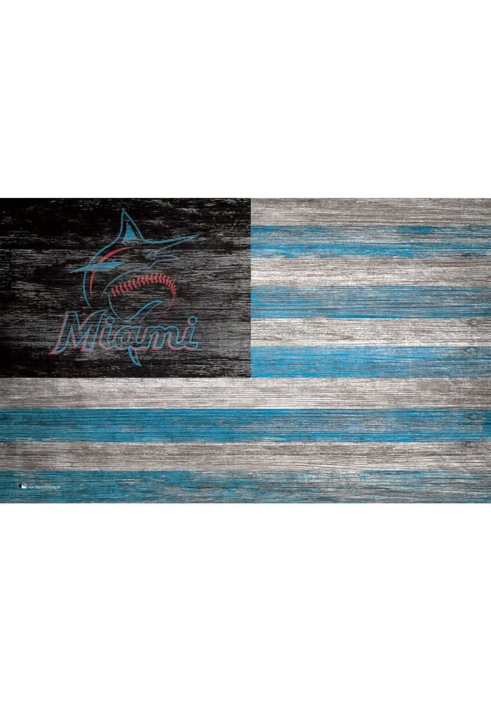 Miami Marlins Distressed Flag 11x19 Sign - Black