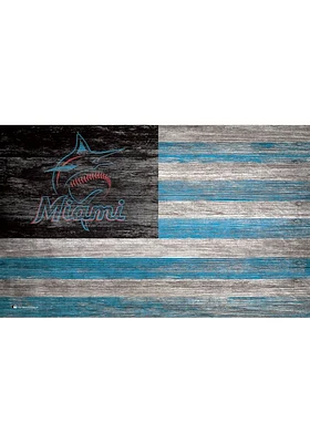 Miami Marlins Distressed Flag 11x19 Sign - Black