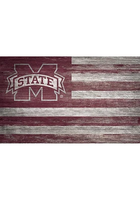 Mississippi State Bulldogs Distressed Flag 11x19 Sign - Red