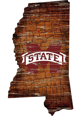 Mississippi State Bulldogs Distressed State 24 Inch Sign - Brown