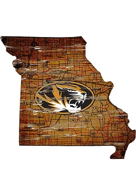 Missouri Tigers Distressed State 24 Inch Sign - Brown