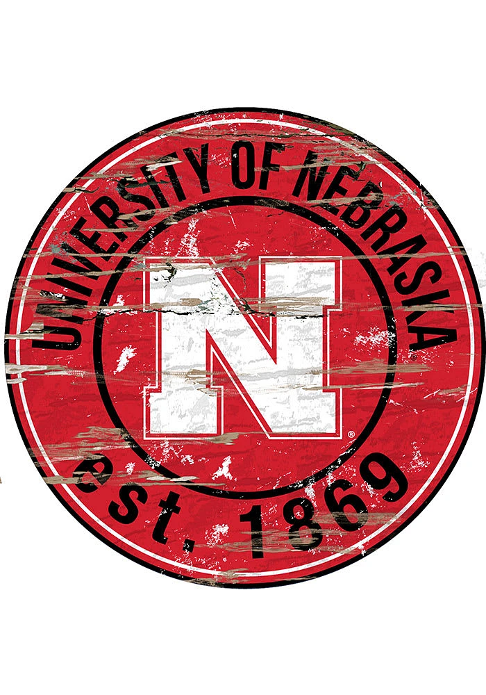 Nebraska Cornhuskers Established Date Circle 24 Inch Sign - Red