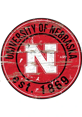 Nebraska Cornhuskers Established Date Circle 24 Inch Sign - Red
