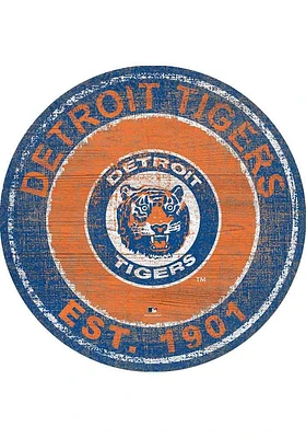 Detroit Tigers Round Heritage Logo Sign - Navy Blue