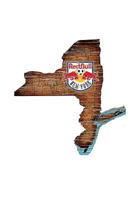 New York Red Bulls Distressed State 24 Inch Sign - Brown