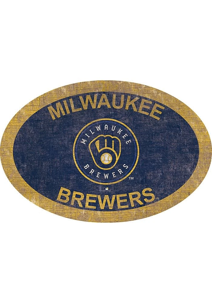 Milwaukee Brewers 46 Inch Oval Team Sign - Navy Blue