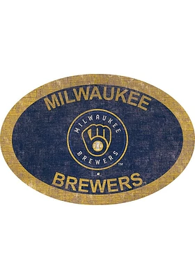 Milwaukee Brewers 46 Inch Oval Team Sign - Navy Blue