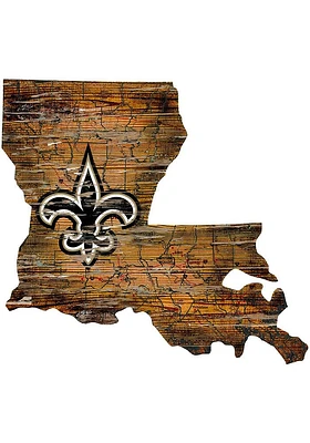 New Orleans Saints Distressed State 24 Inch Sign - Brown