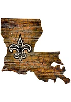 New Orleans Saints Distressed State 24 Inch Sign - Brown