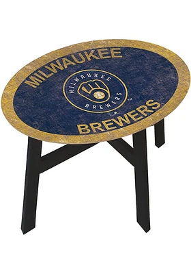 Milwaukee Brewers Distressed Navy Blue End Table