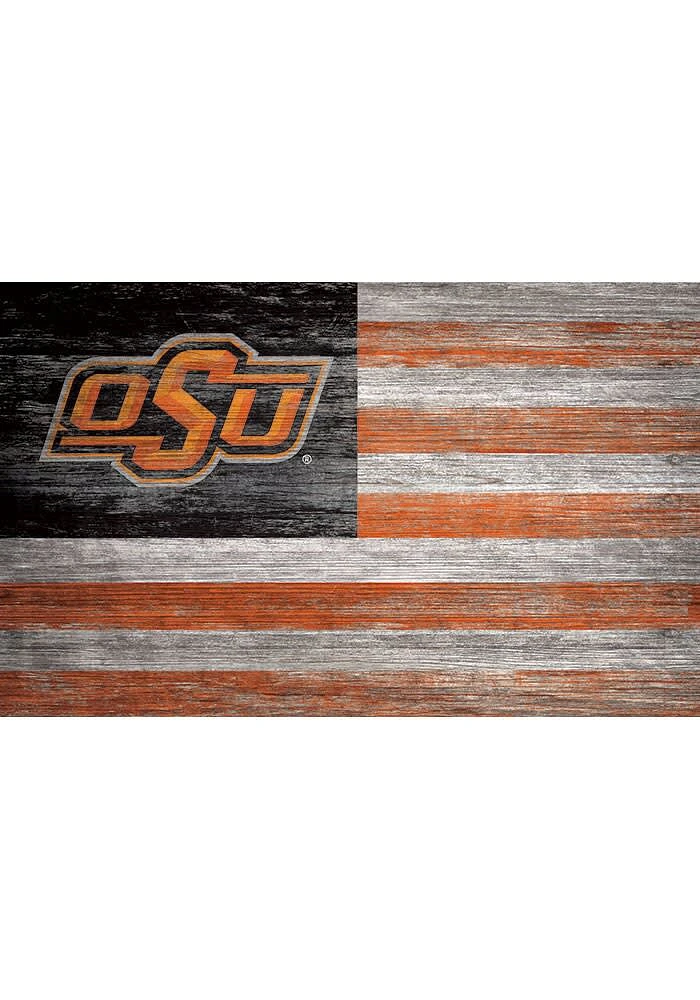 Oklahoma State Cowboys Distressed Flag 11x19 Sign - Black