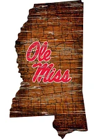 Ole Miss Rebels Distressed State 24 Inch Sign - Brown