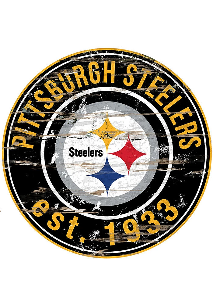 Pittsburgh Steelers Established Date Circle 24 Inch Sign - Black