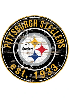 Pittsburgh Steelers Established Date Circle 24 Inch Sign - Black