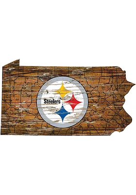 Pittsburgh Steelers Distressed State 24 Inch Sign - Brown