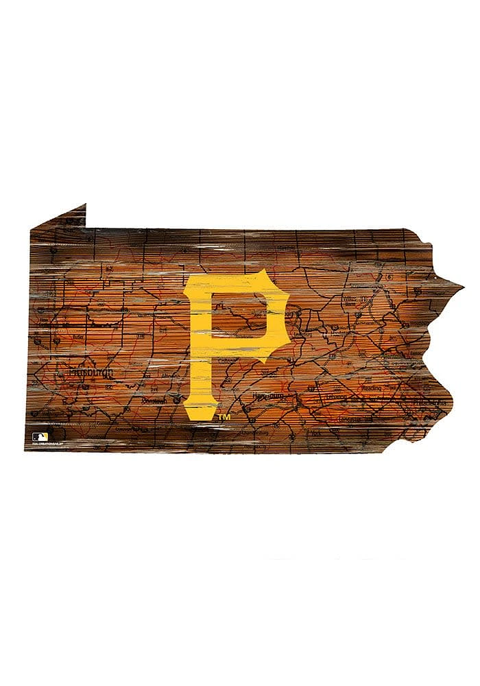 Pittsburgh Pirates Distressed State 24 Inch Sign - Brown