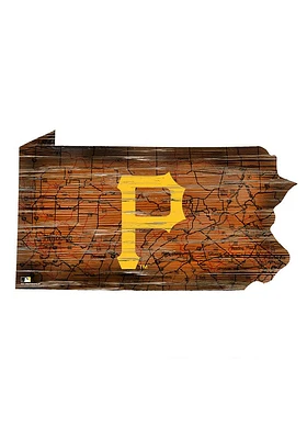 Pittsburgh Pirates Distressed State 24 Inch Sign - Brown