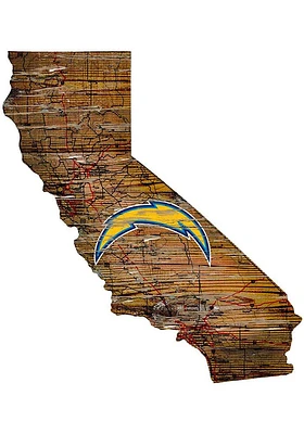 Los Angeles Chargers Distressed State 24 Inch Sign - Brown