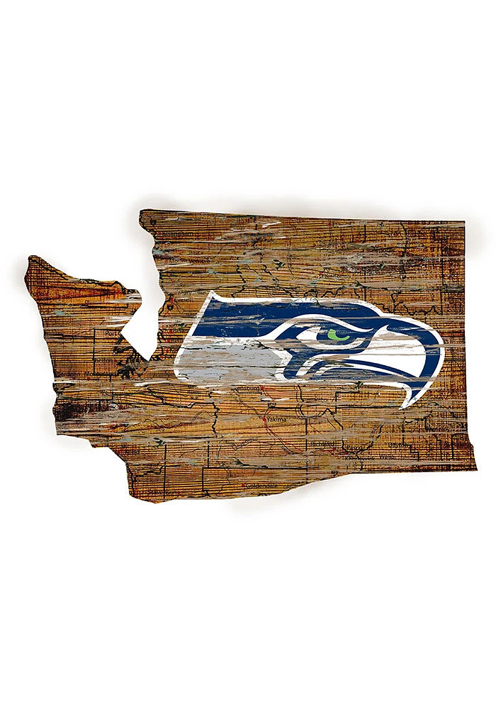 Seattle Seahawks Distressed State 24 Inch Sign - Brown