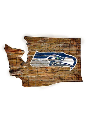 Seattle Seahawks Distressed State 24 Inch Sign - Brown