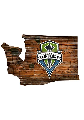 Seattle Sounders FC Distressed State 24 Inch Sign - Brown