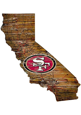 San Francisco 49ers Distressed State 24 Inch Sign - Brown