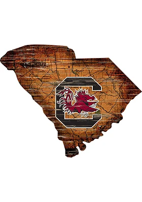 South Carolina Gamecocks Distressed State 24 Inch Sign - Brown